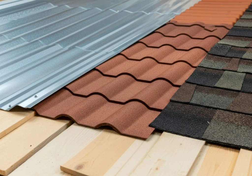 A material comparison of a metal roof vs shingles. Textures, colors, and patterns are completely different from what the image shows.
