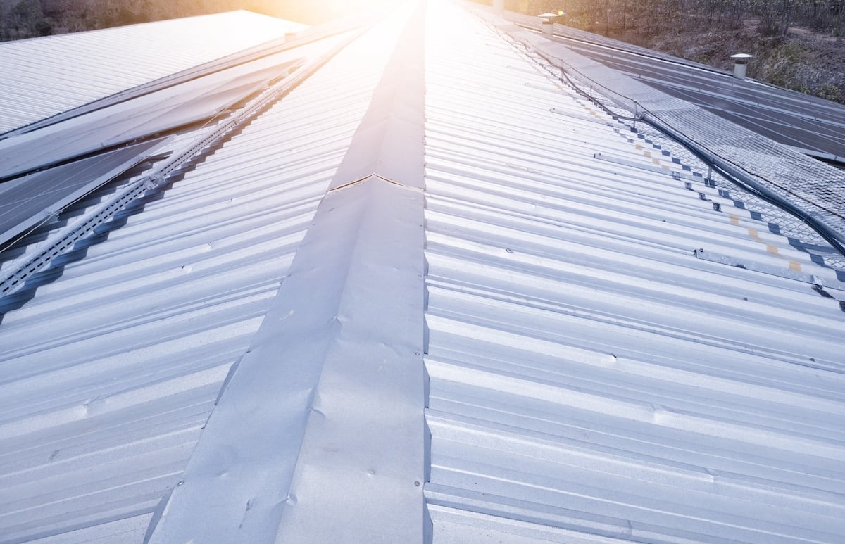 Metal roof in industrial building and construction.
