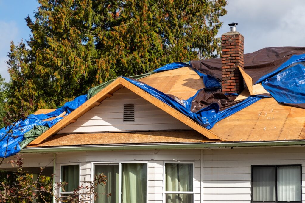 Home roof being repaired